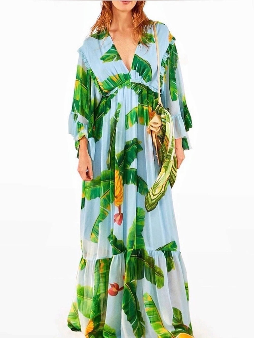 Farm Rio Fresh Bananas Maxi Dress Blue & Green Medium